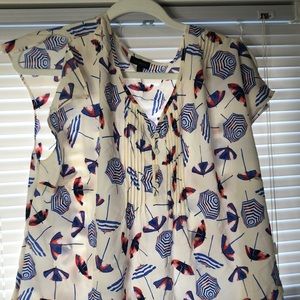 Talbots XL summer short cut-sleeve blouse blue and red umbrellas